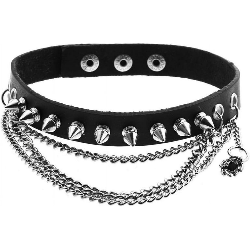Hot Topic  with 3 chain's and spider charm leather chain choker